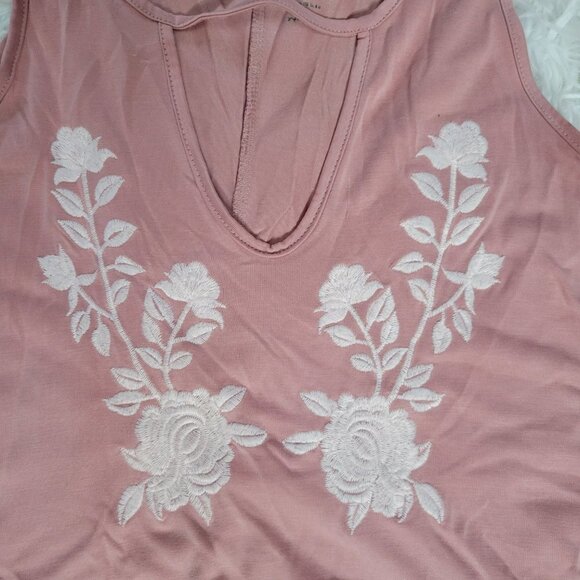 Alya Francesca's Pink Size Medium Floral Embroidered Floral Peplum Crop Tan - Picture 5 of 9